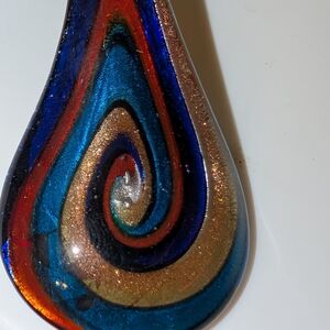 Handmade Swirl Glass Art Pendant - Blue, Gold, Red